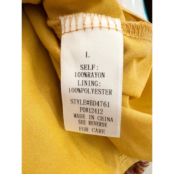 Baevely Large MUSTARD PATTERN TIE BACK MINI DRESS Boho Cottage Bohemian Sexy L - Picture 5 of 8